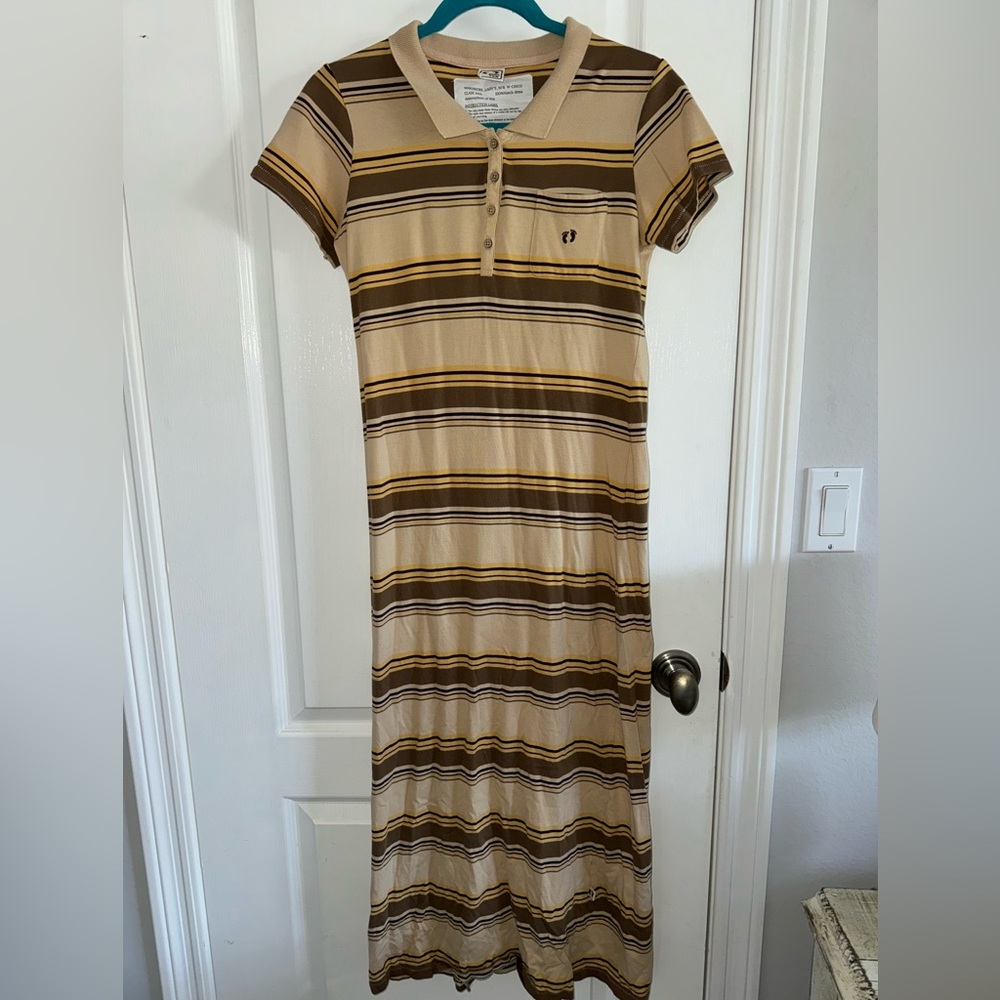 Vintage Hang Ten Preppy Striped Collared Cotton Maxi Dress Size Small